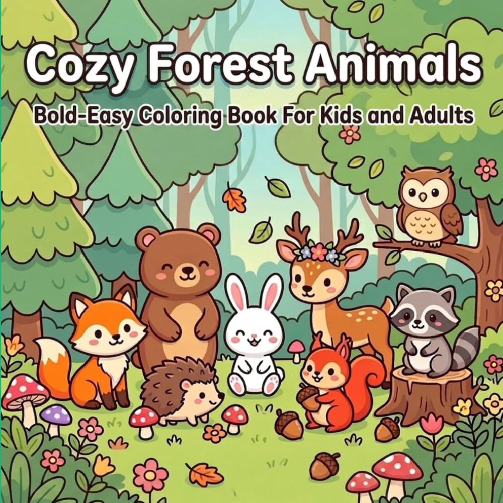 Cozy Forest Animals: Bold-Easy Coloring Book for Kids and Adults