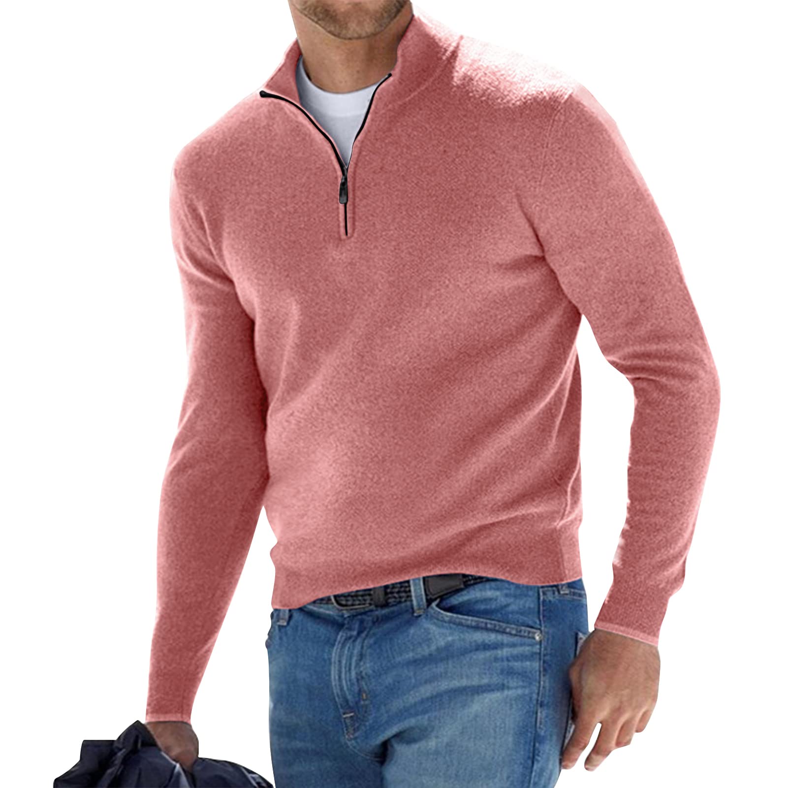 AUMELR Mens Sweatshirts Half Zip Jumper Micro Fleece Tops Sweater Polo Neck Jumpers Sweatshirt