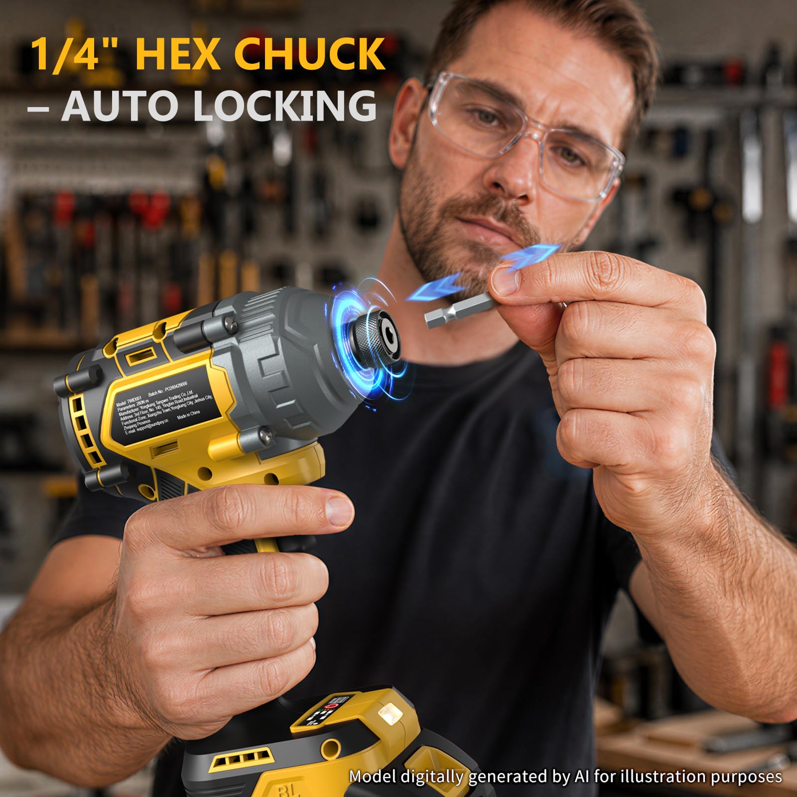 Sundpey Avvitatore a Impulsi Senza Fili 280N·m, Giallo | Avvitatore ad Impulsi con 14 Prese e 10 Punte 21V Avvitatore a Percussione Brushless Serrare e Rimuovere Rapidamente le Viti