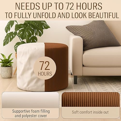 Miniatura 5 de Puf redondo otomano y reposapiés, pufs de pana suave con relleno de esponja, cómodos rellenos de esponja para sofá, escritorio, descansar tus pies,