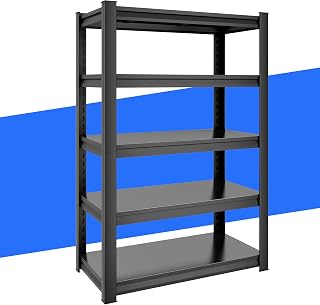 48" W Garage Shelving,Heavy Duty Storage Shelves,5 Tier Adjustable Metal Shelving,Heavy Duty Garage Storage Shelving for Warehouse Basement Shelving Storage,23.6" D X 47.2" W X 72" H,Black