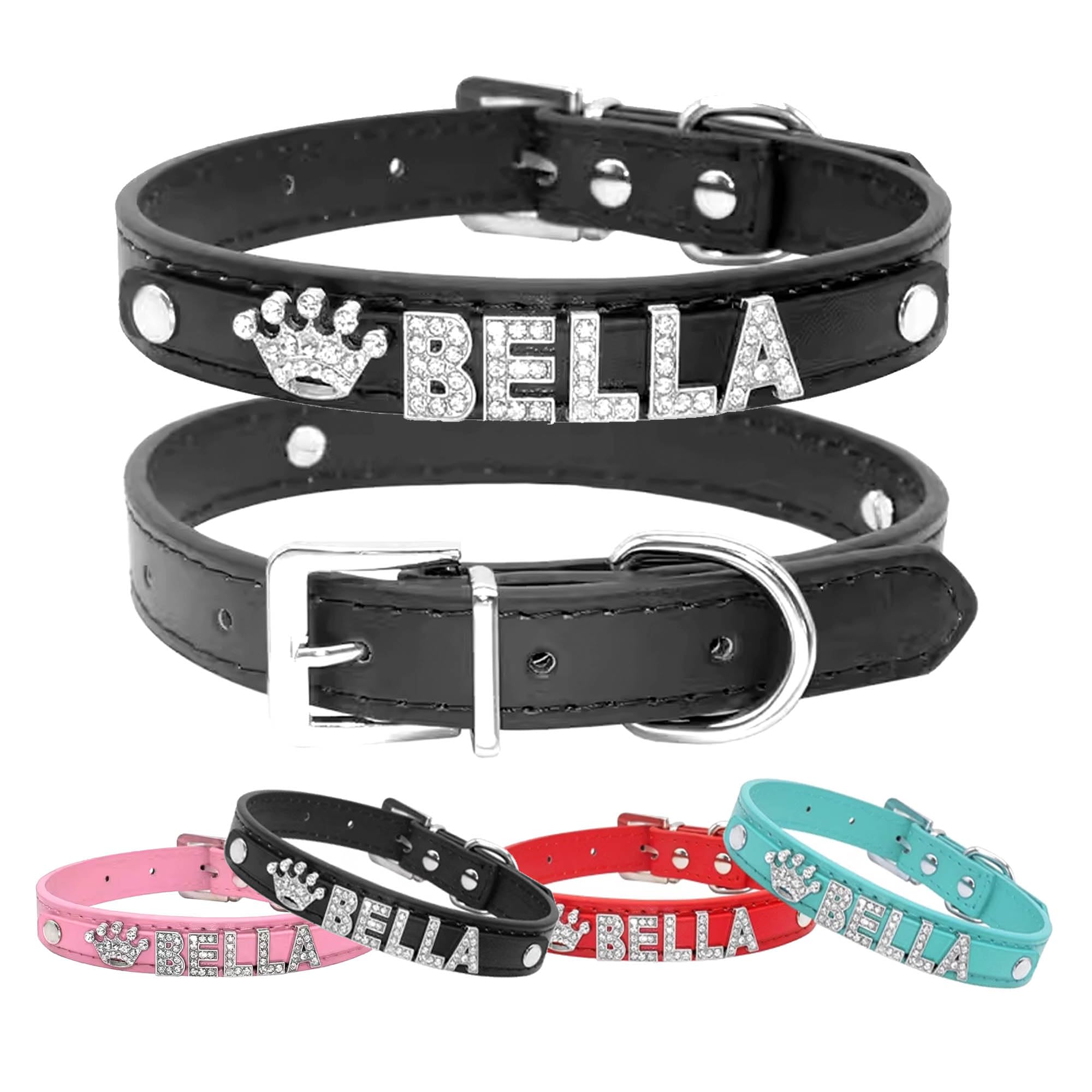 Personalised Dog Collar Small Dog Collars Puppy Collars with Name Adjustable Cat Collars Leather Dog Collar for Kitty Cat Puppy Small Medium Large Dogs(Black,L) โ image 1