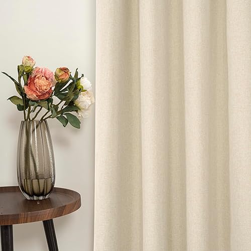 Miniatura 7 de YoungsTex Cortinas opacas 100% de lino de 84 pulgadas de largo para dormitorio rural, cortinas con aislamiento térmico beige con ojales,