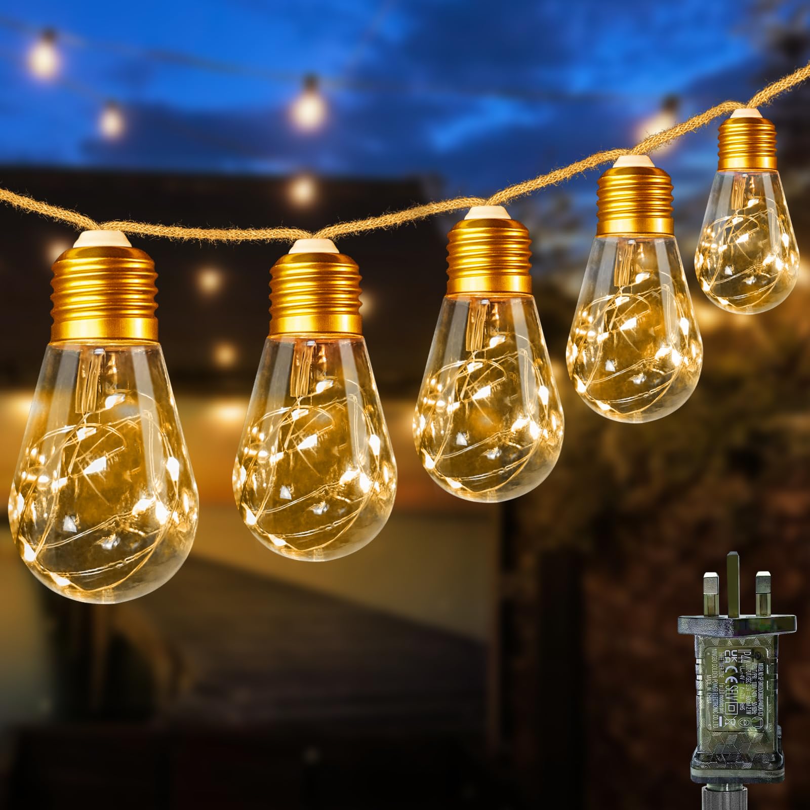 btfarm Outdoor Festoon Lights Mains Powered, 29FT/9M Waterproof Outdoor String Lights with 16 Shatterproof Bulbs,Vintage Garden String Lights for Wedding Patio Party Yard Pergola