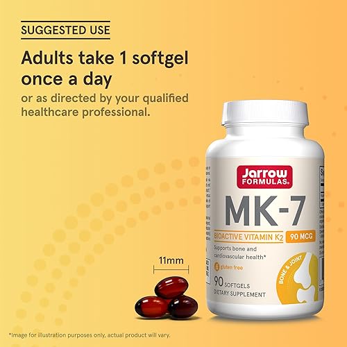 Miniatura 6 de Jarrow Formulas MK-7 90 mcg - Forma bioactiva de vitamina K2 - 90 porciones (cápsulas blandas) - Para la salud ósea y cardiovascular - Suplemento