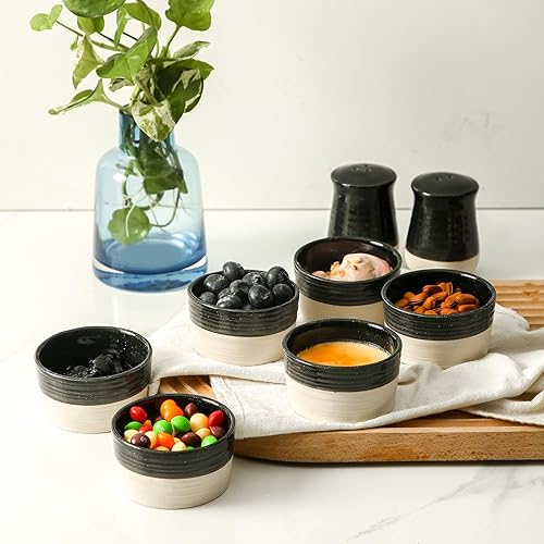 Miniatura 4 de Hasense Juego de 6 mini platos de porcelana aptos para horno, 4 onzas, elegantes tazas para hornear, perfectos para crema, helado, inmersión,