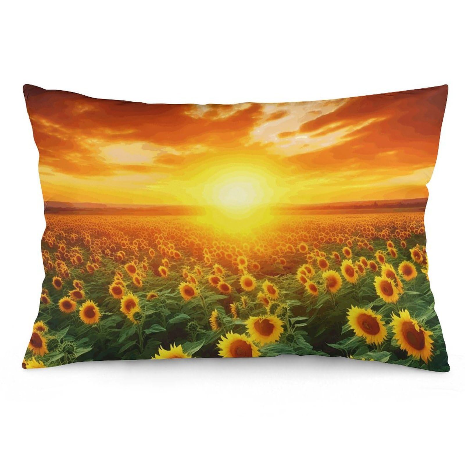 2 Pack Pillow Cases for Hair and Skin, Soft Breathable Pillow Case Covers with Hidden Zipper, Dreamlike Sunset of A Sunflower Field Pillowcase 12 "x20 Pillow Covers for Sleeping Gift