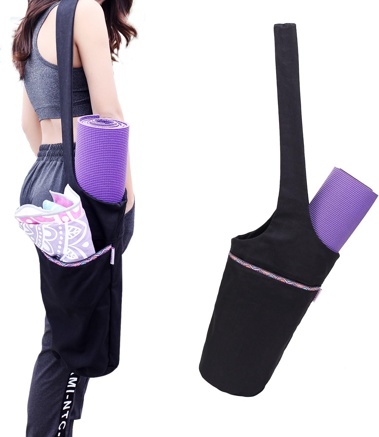 UCOOLY Yoga Mat Bag,Elegant Folk Motifs Yoga Carry Totes