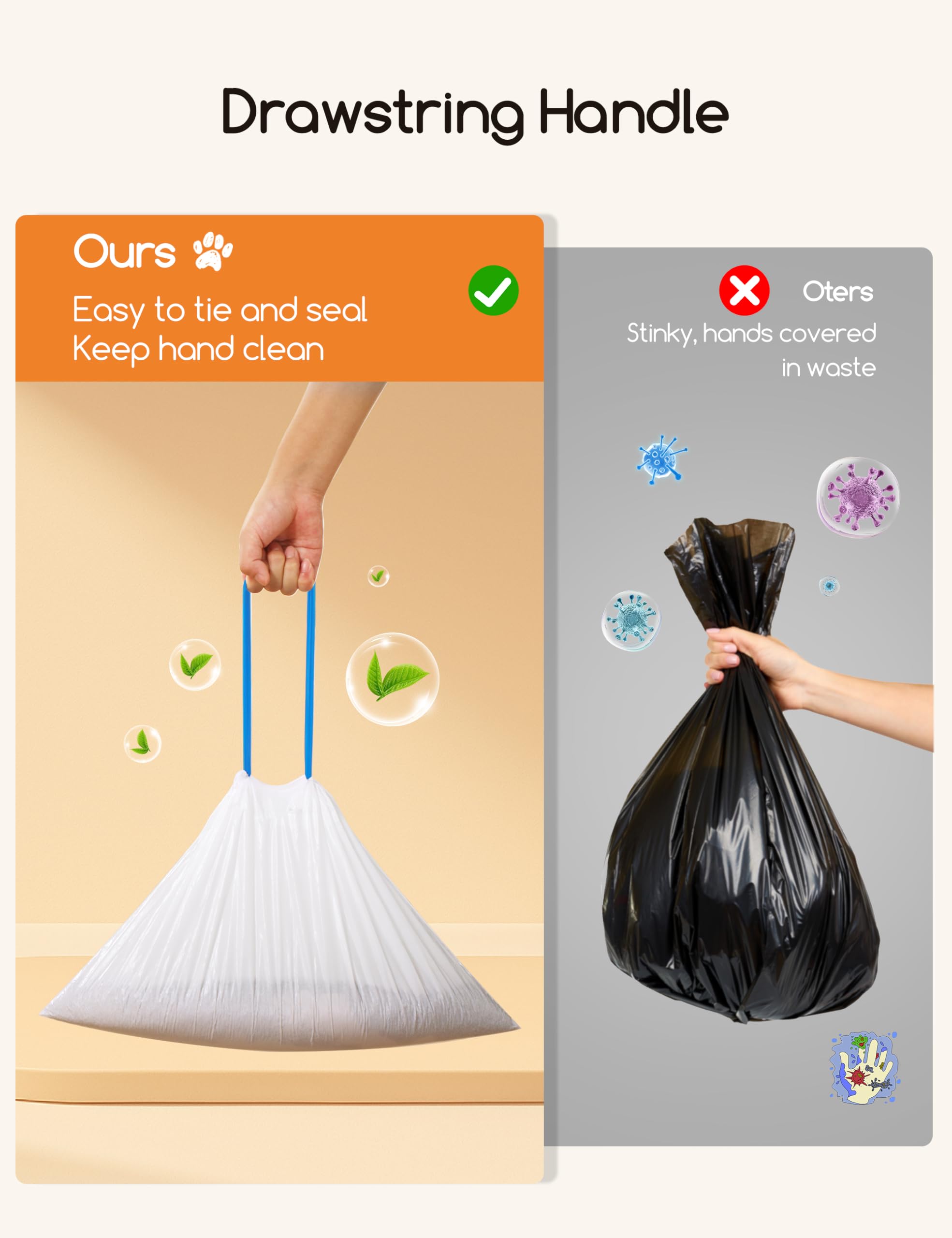 MeoWant MeoWant MW-SC01/MW-SC02 - Bolsas de basura resistentes con cordón para cajas de basura automáticas MeoWant MW-SC01/MW-SC02, extragruesas a prueba de fugas, 6 rollos (20 bolsas/rollo)