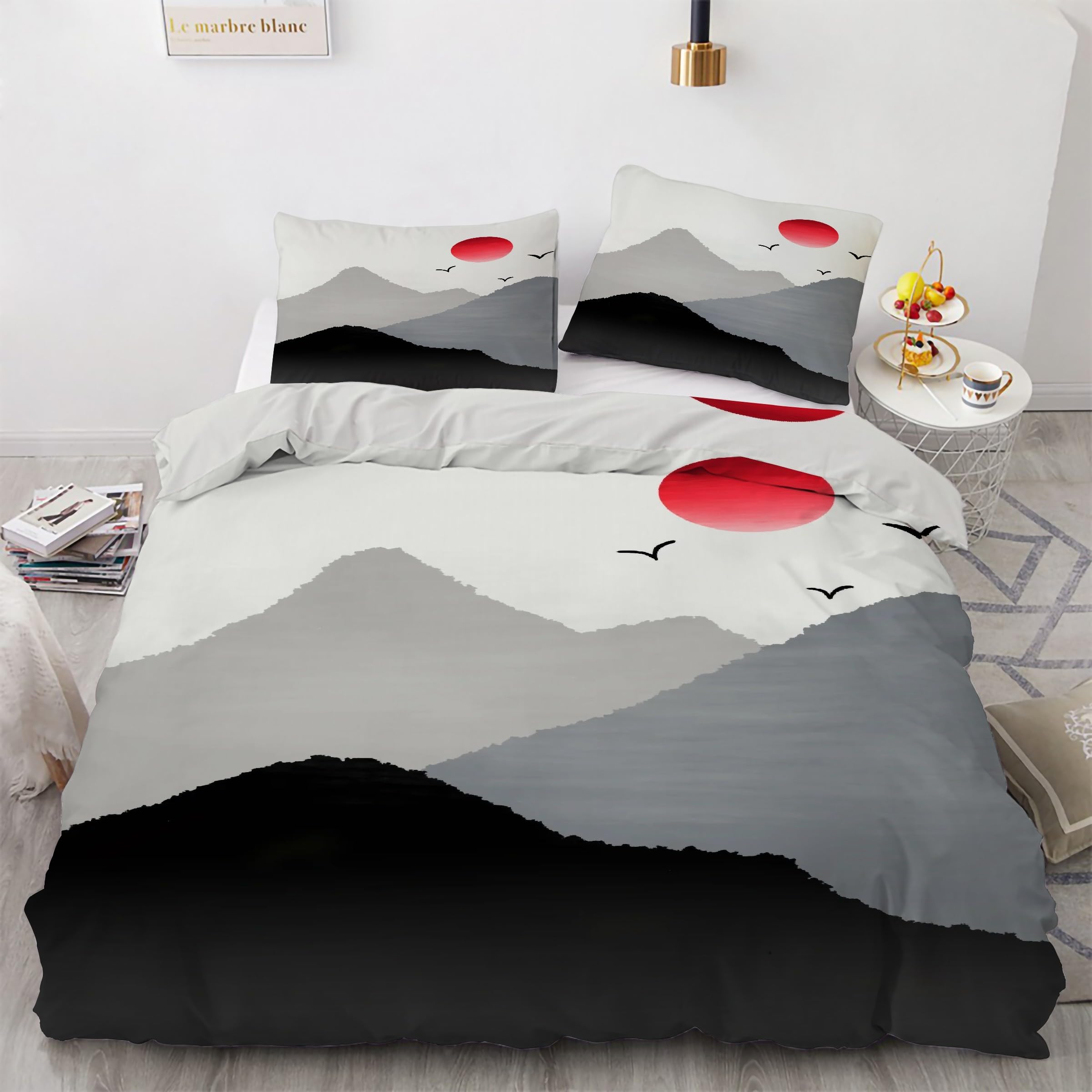 Housse de couette 220x240 soleil rouge avec parure de lit oies sauvages ensemble de literie