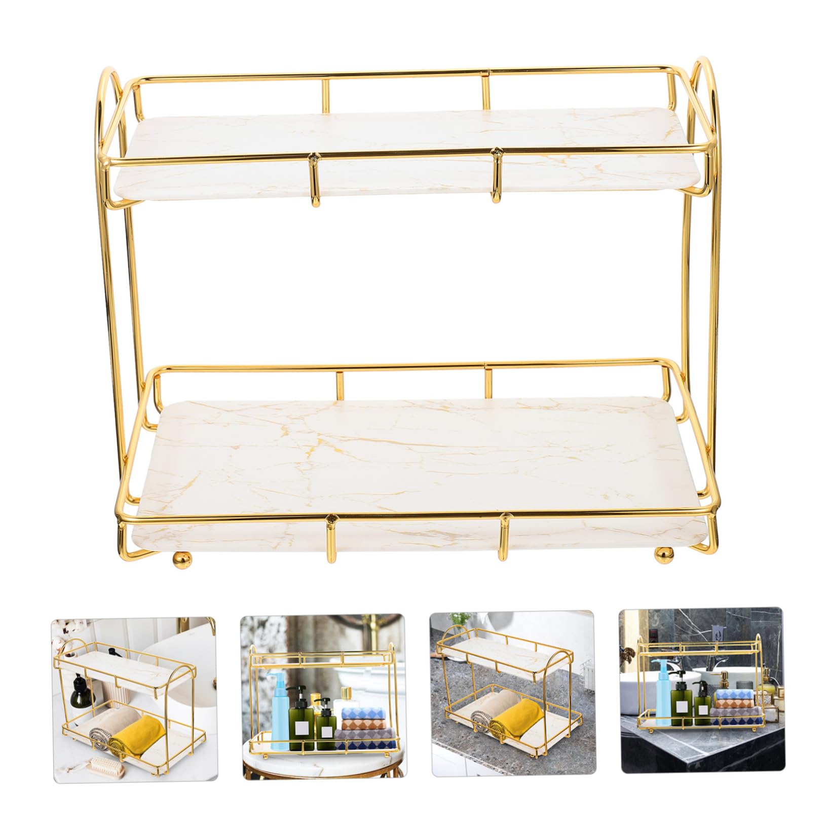 FOMIYES Organizzatore da Bagno Angolare a 2 Livelli in Ferro Bianco, Salvaspazio, Facile da Pulire, per Piano Lavabo e Desktop, Grande Capacità