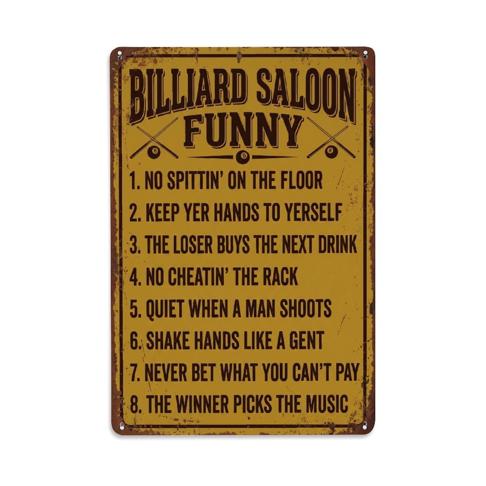 Billiard Saloon Funny Vintage Code Metal Tin Sign Plaque Wall Decor for Cafe, Club Bar, Office, Home Garden Metal Poster 8x12Inch