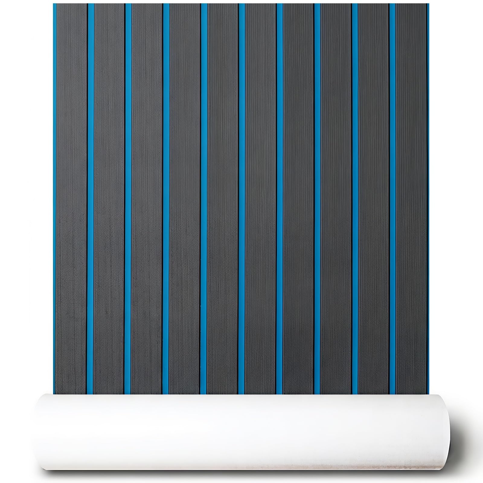 FOCEAN Boat Flooring EVA Foam Boat Decking Self-Adhesive Non-Slip Marine Carpet for Jon Boat Bass Boat Pontoon Boat Motorboat RV Yacht Kayak Surfboard, 94"x 15" Dark Grey with Blue Lines