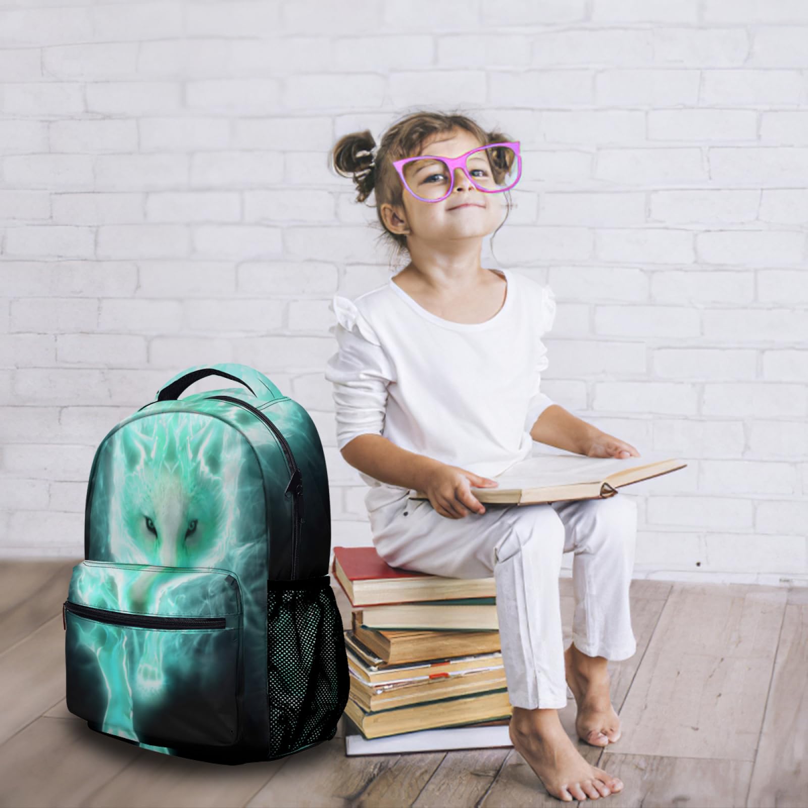 Nerxy Cool Cyan Wolf Backpack Set - 3-in-1 School Bag With Lunchbox & Pencil Case