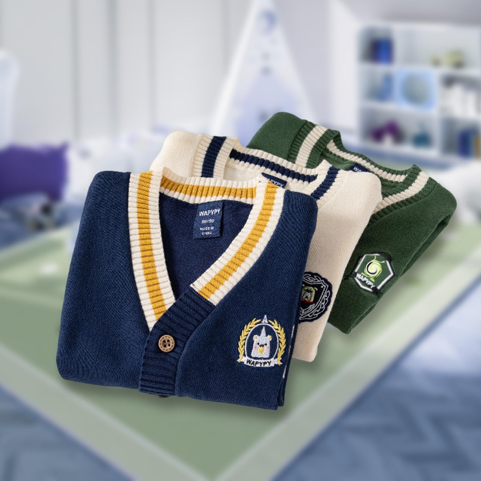 Cárdigan de Punto con Botones Cuello en V para Niños, Abrigo Manga Larga Bordado