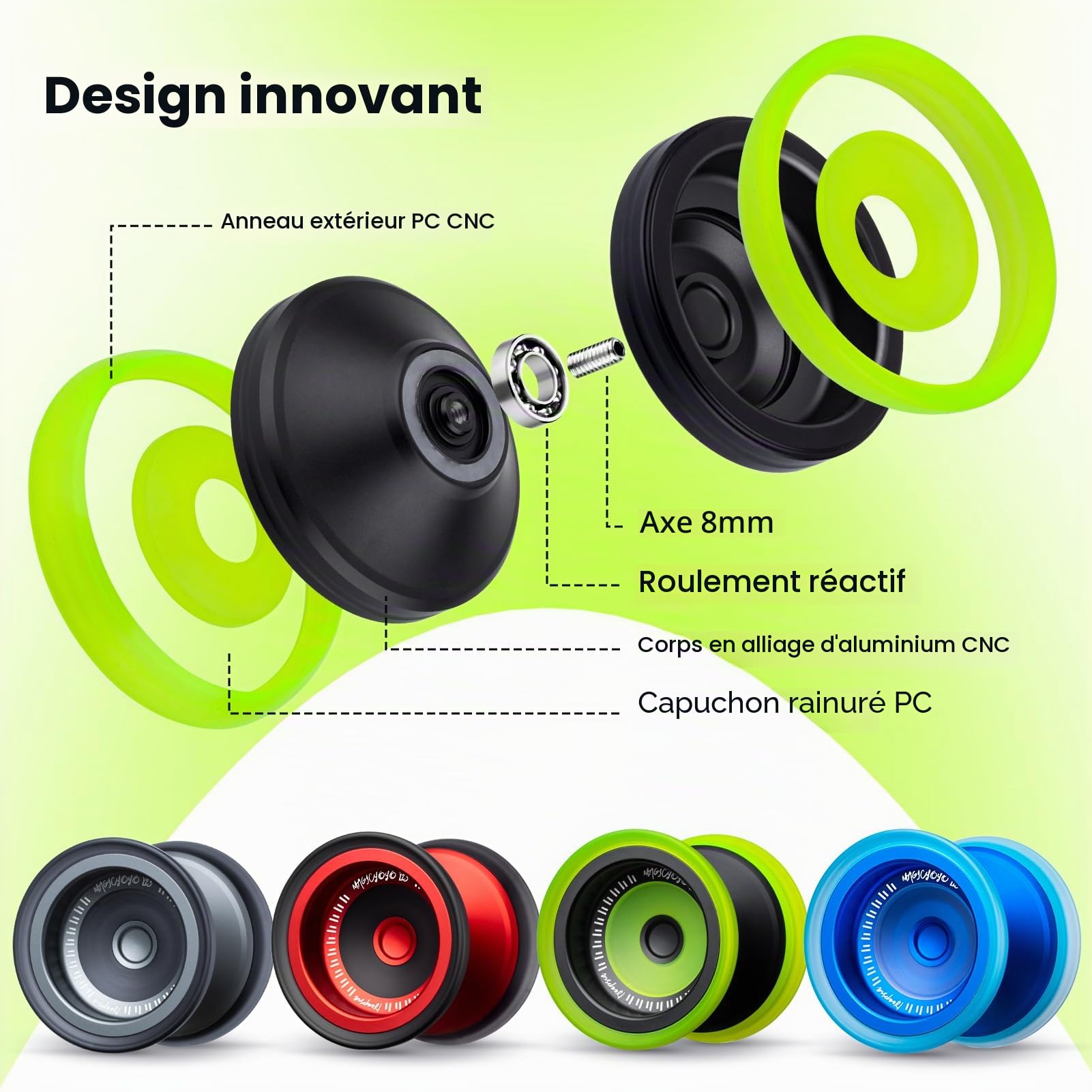 MAGICYOYO V13 Yoyo professionnel – Double mode réactif et insensible pour enfants et joueurs avancés, tours de doigts faciles, métal durable + PC hybride, comprend des accessoires Yoyo