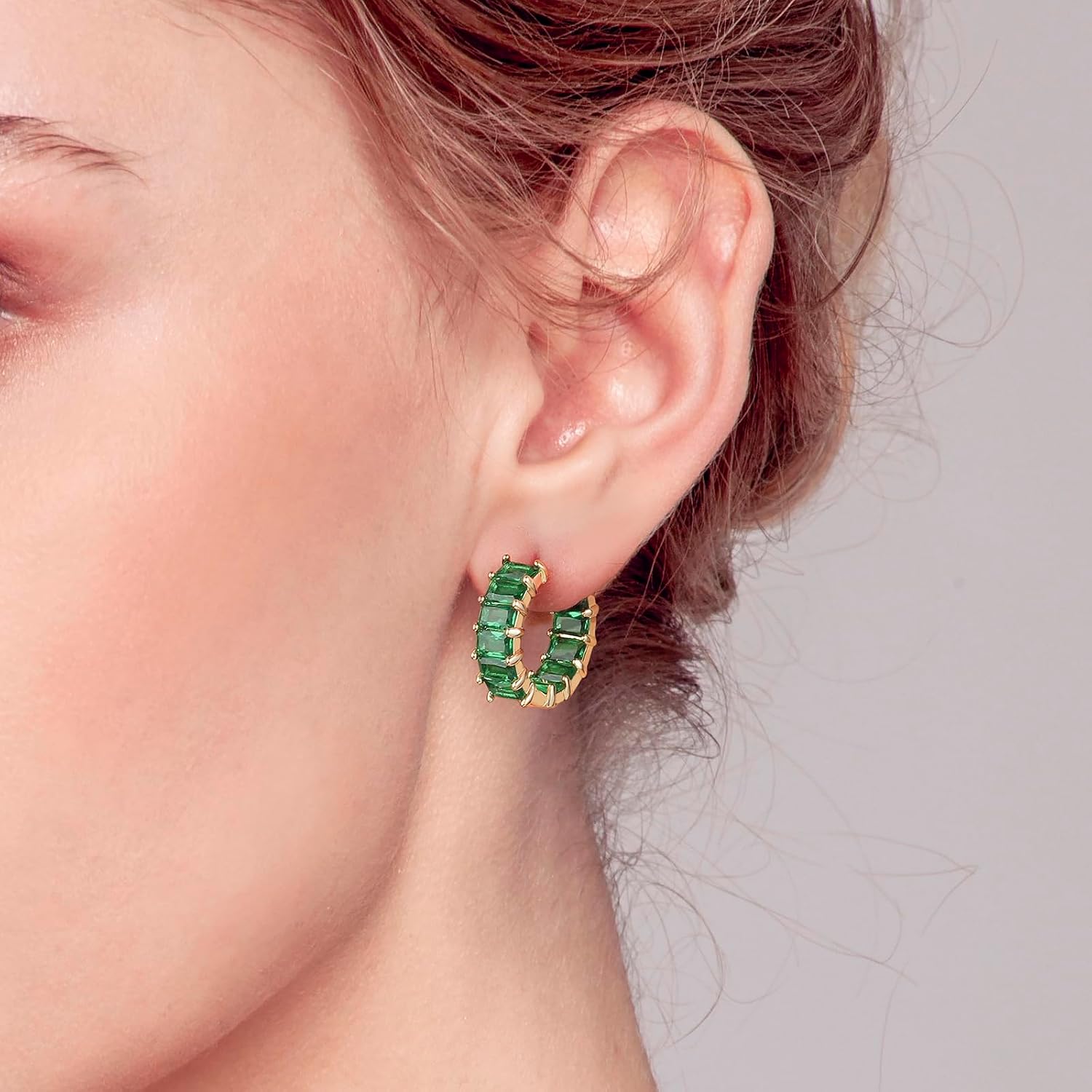 Mesovor Gold Cubic Zirconia Hoop Earrings for Women Trendy, 18K Gold Plated Huggie Hoops Earrings | Green Black Red Stones Earrings Jewelry Gifts