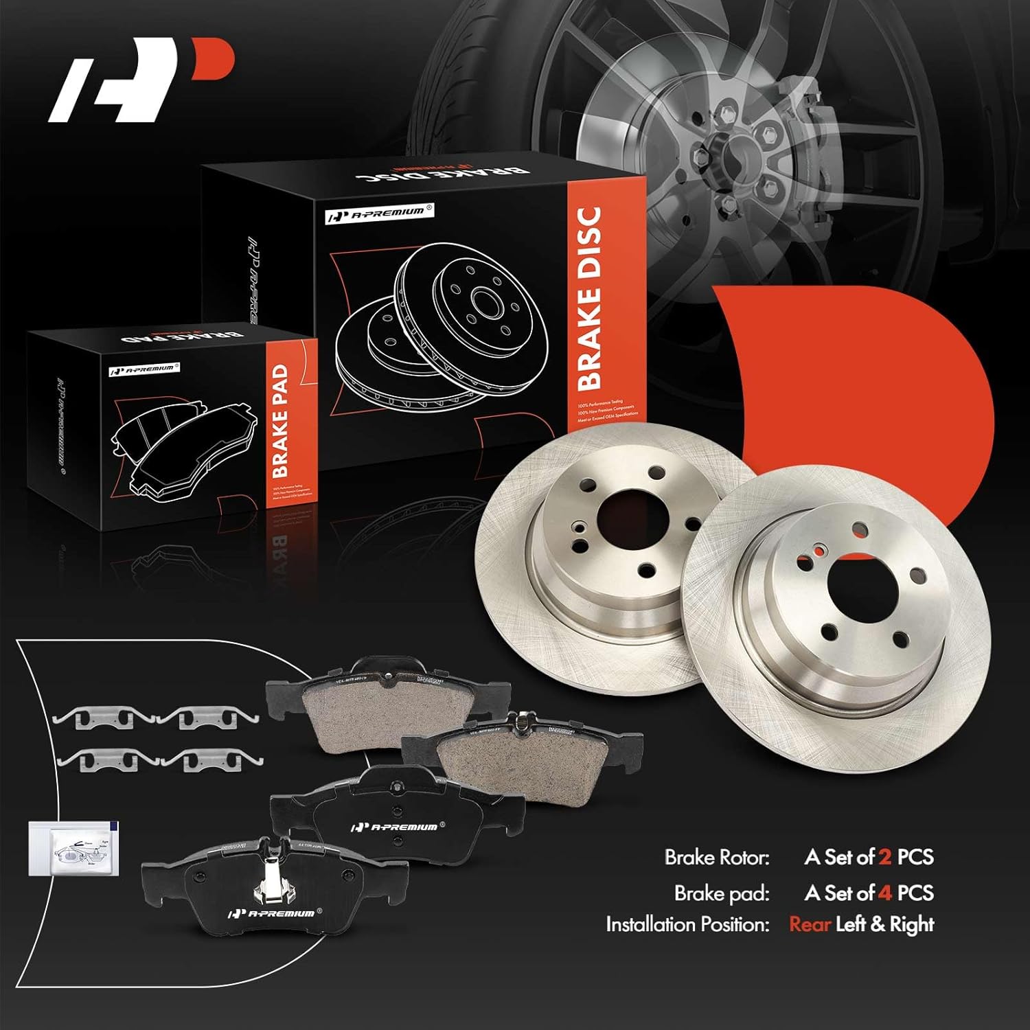A-Premium 11.81 inch (300mm) Rear Solid Disc Brake Rotors + Ceramic Pads Kit Compatible with Select Mercedes-Benz Models - E250 2014-2016, E320 2003-2009, E350 2006, E500 2004-2006, 6-PC Set