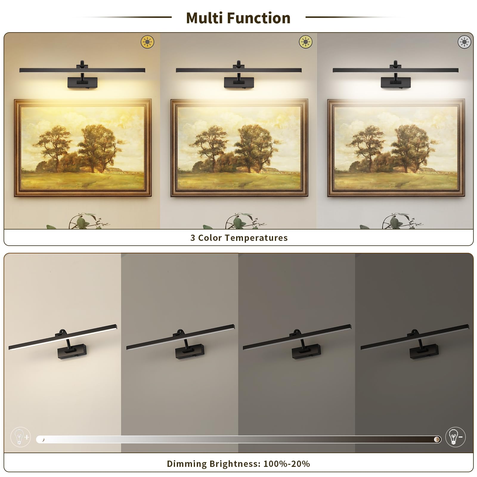 Wireless Picture Lights for Wall Battery Operated, Black Art Lighting for Paintings Rechargeable Gallery lights with Remote and Timer 3CCT Dimmable Painting Lights for Artwork Portrait 23.62 inch