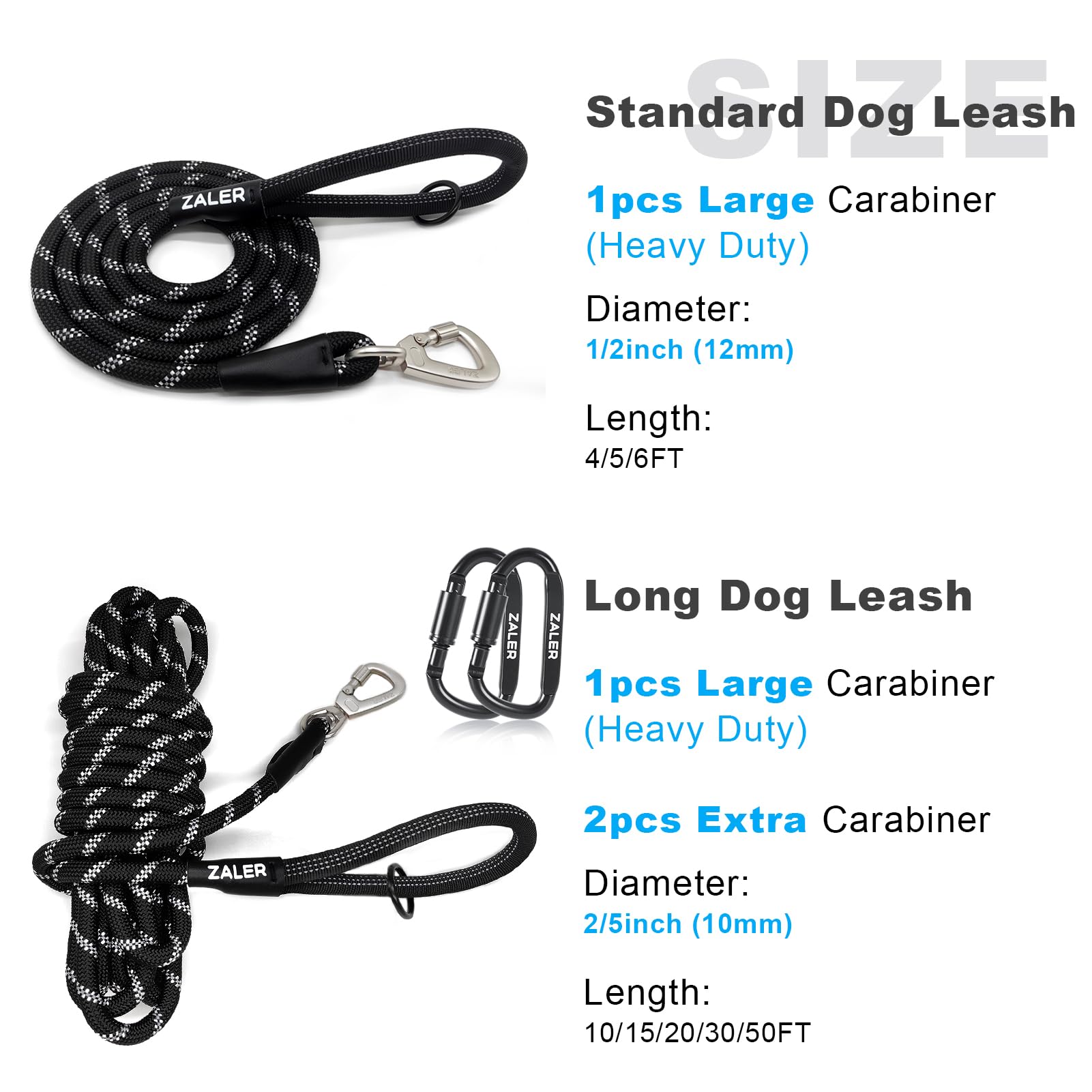 Zaler Correa resistente para perro con mosquetón, correa de nailon para mascotas para perros grandes y medianos (6 pies, azul verde)