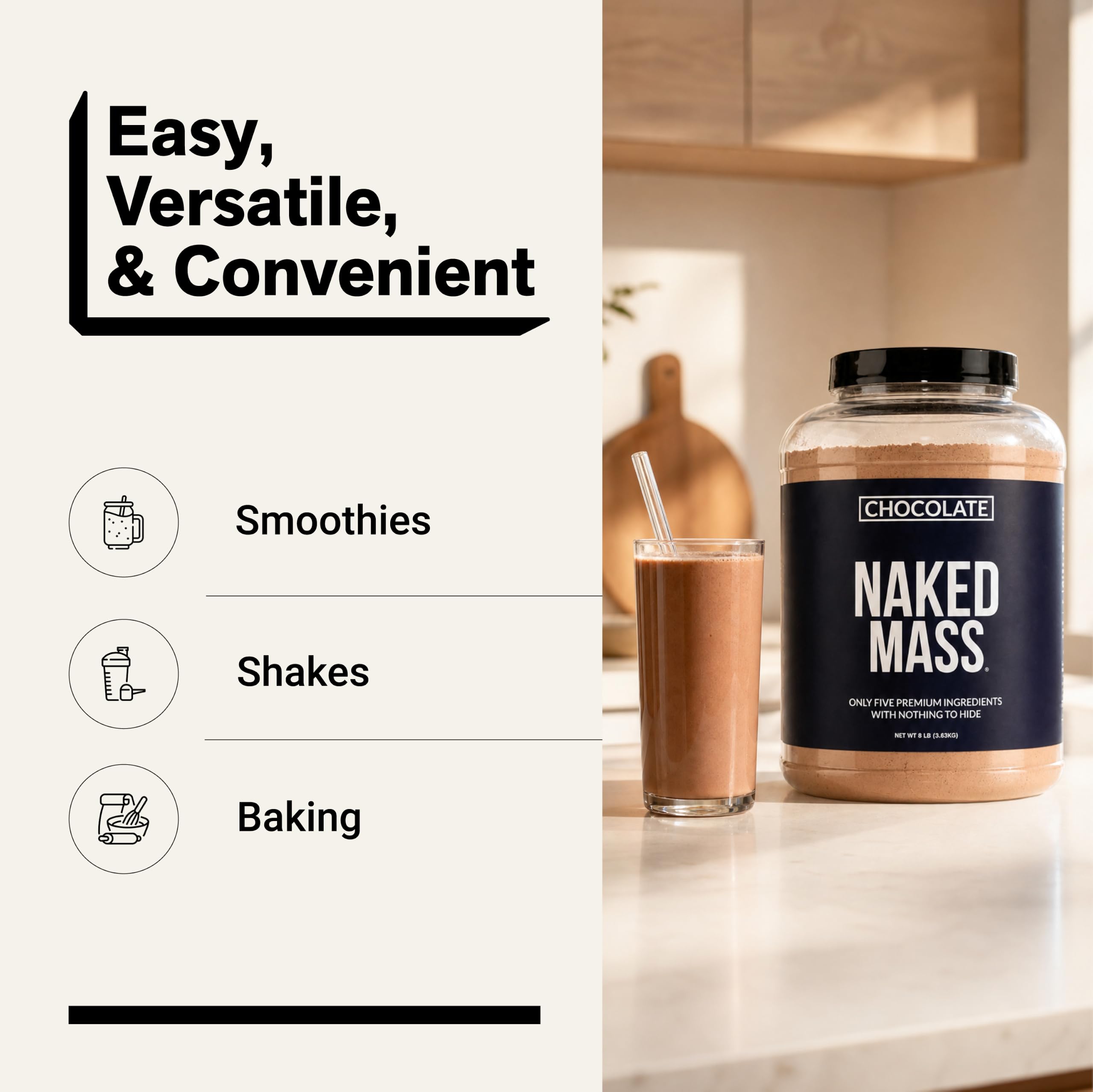NAKED Chocolate Mass Gainer - All Natural Weight Gainer Protein Powder - 8lb Bulk, NSF Certified, GMO Free, Gluten Free & Soy Free. No Artificial Ingredients - 1,360 Calories — Amazon image 7