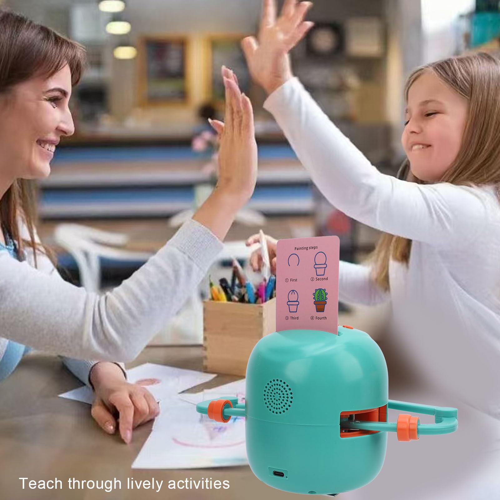 Cocoarm Intelligenter Zeichenroboter, ABS, Automatischer Interaktiver Lern-Zeichenroboter mit 252 Karten, 2 Stiften, 2400 MAh, Eingebauter Batterie, Mal-Lernspielzeug für ab 5 Jahren, Zuhause,