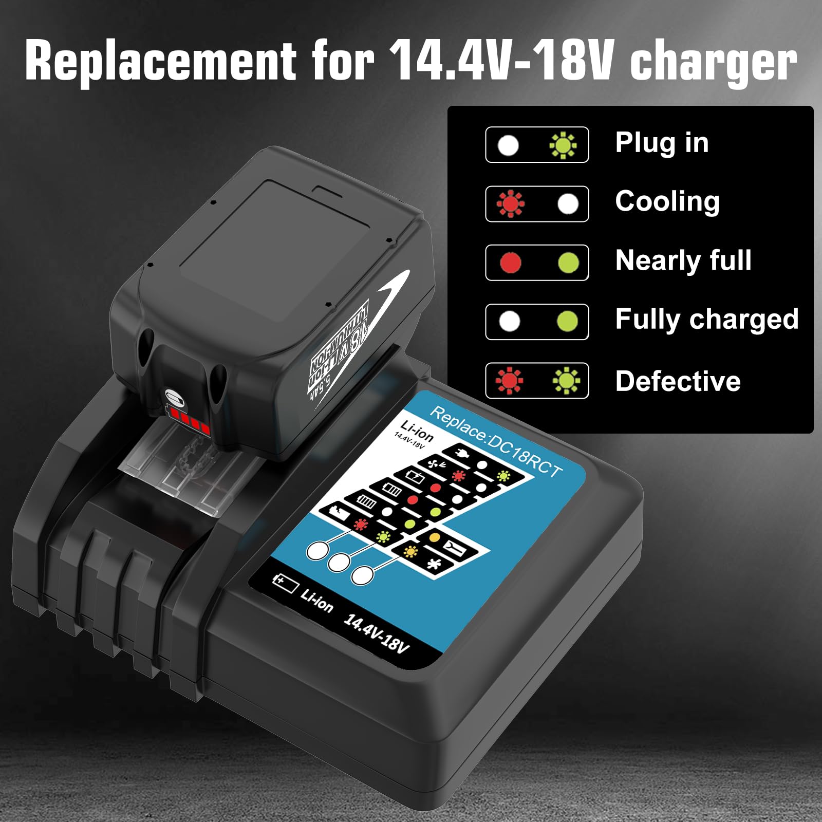 2 x 5500 mAh BL1860B - Batería de repuesto para batería de 18 V con cargador para pantalla LCD DC18RF BL1850B BL1840 BL1860 BL1850 BL1830 BL1835 BL1845 BL1850 194205-3 LXT-400 DC1830 RD DC18 RCT con