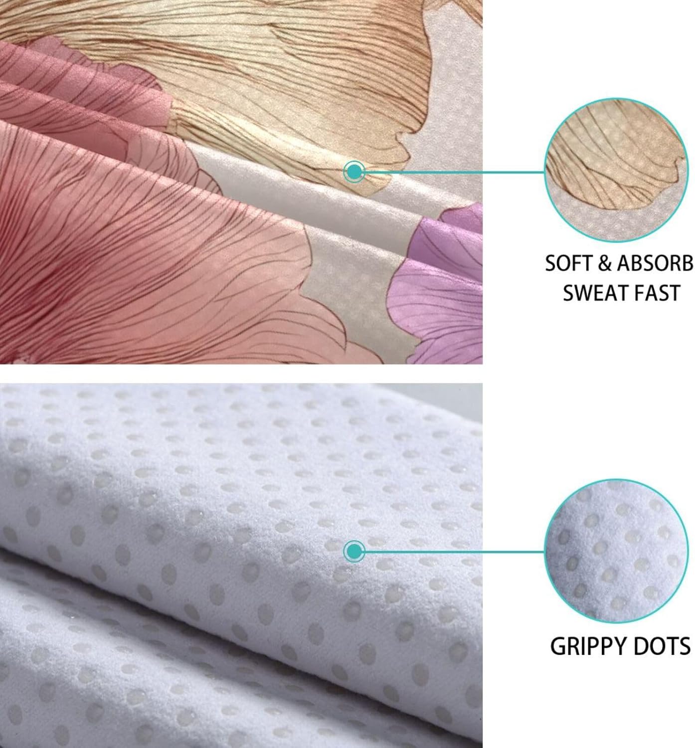 Yoga Mat Towel with Silicone Grip Dot Florals Colors – 73"x27" Non-Slip Sweat Absorbent Microfiber Yoga Towel for Home Gym Studio