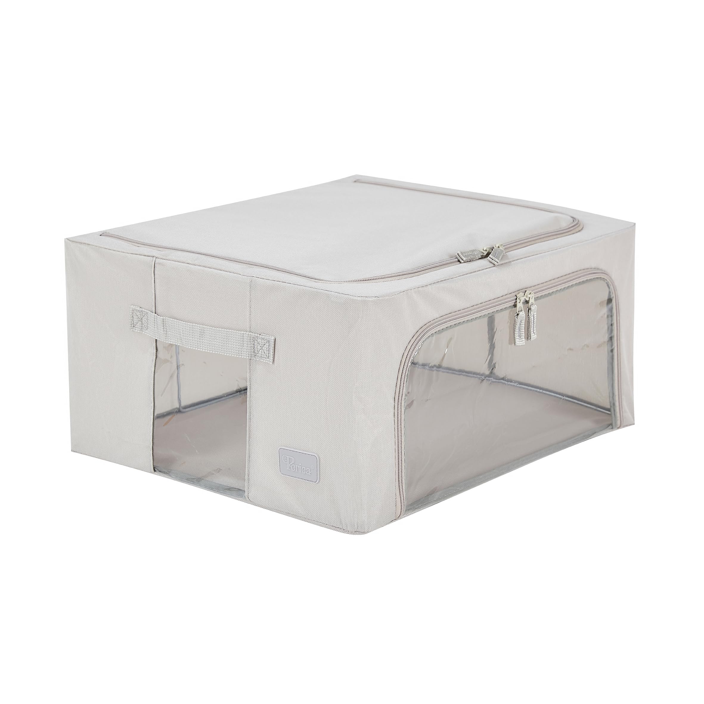 Periea ‘Beau’ Folding Collapsible Stackable Fabric Home Storage Boxes with Steel Frames (Grey, Medium)