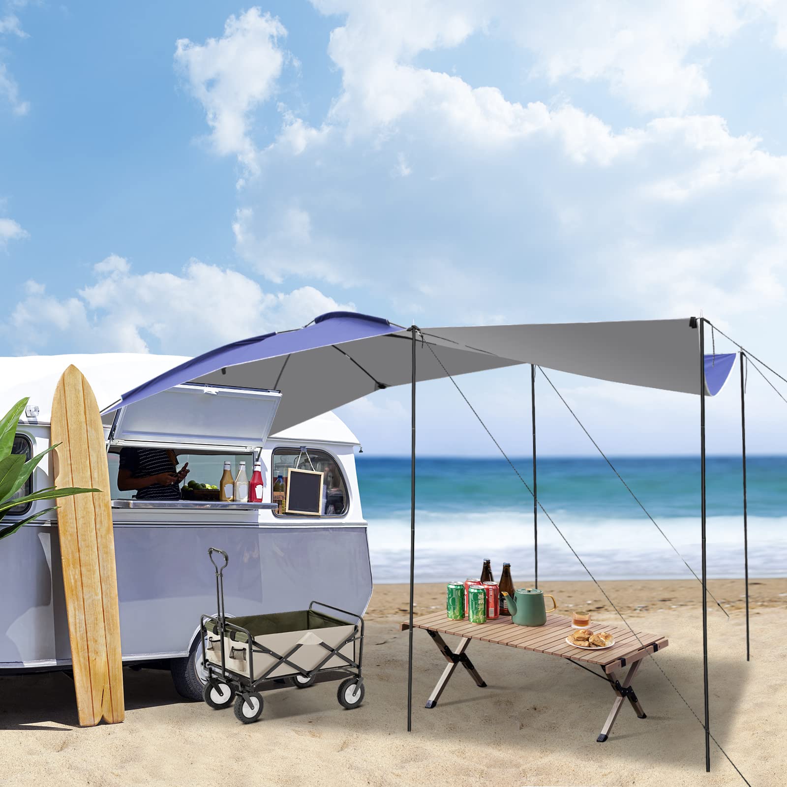 UBOWAY Tenda Parasole – tettoia Impermeabile Auto Camper rimorchio Tenda Tetto Superiore per Spiaggia, SUV, monovolume, berlina, Minivan, Campeggio, attività all'aperto