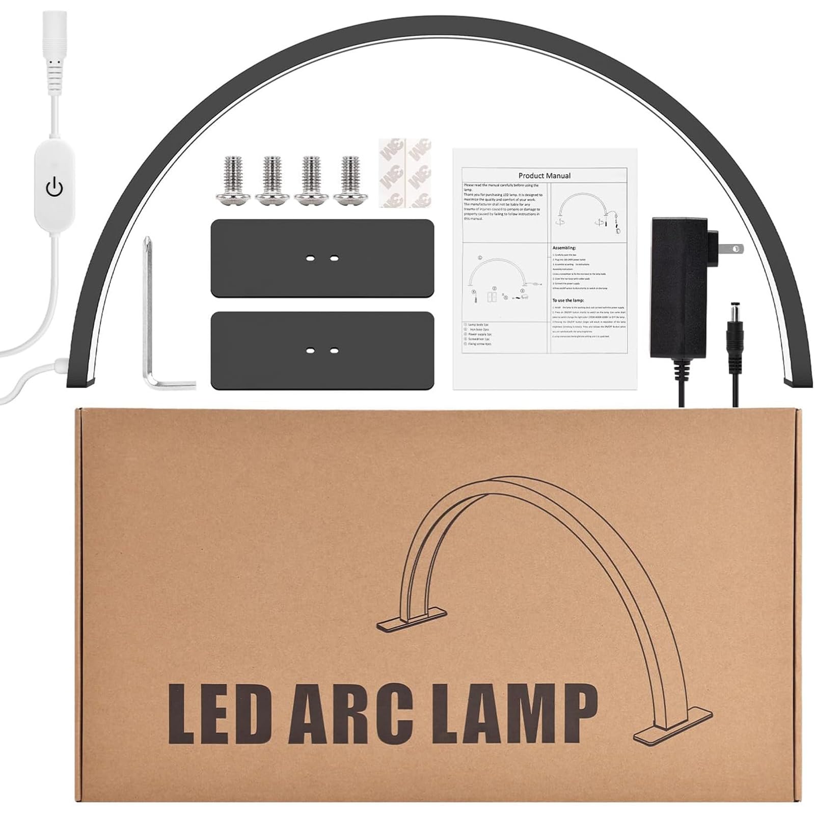 TwoWin 55cm (22 Zoll) Halbmondlampe, 24W Dimmbare Nagellampe, Kosmetiklampe mit 3 Farbtemperaturen, 180 LED Profi Halbmond Lampe, Ideal für Nageltisch, Wimpernverlängerung, Augenbrauen Schwarz