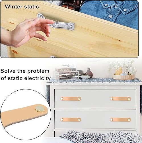 Miniatura 6 de Piutouyar Paquete de 6 tiradores de cuero modernos para cajones, 5.6 pulgadas, color carne, piel sintética, 5.591 in x 0.965 in