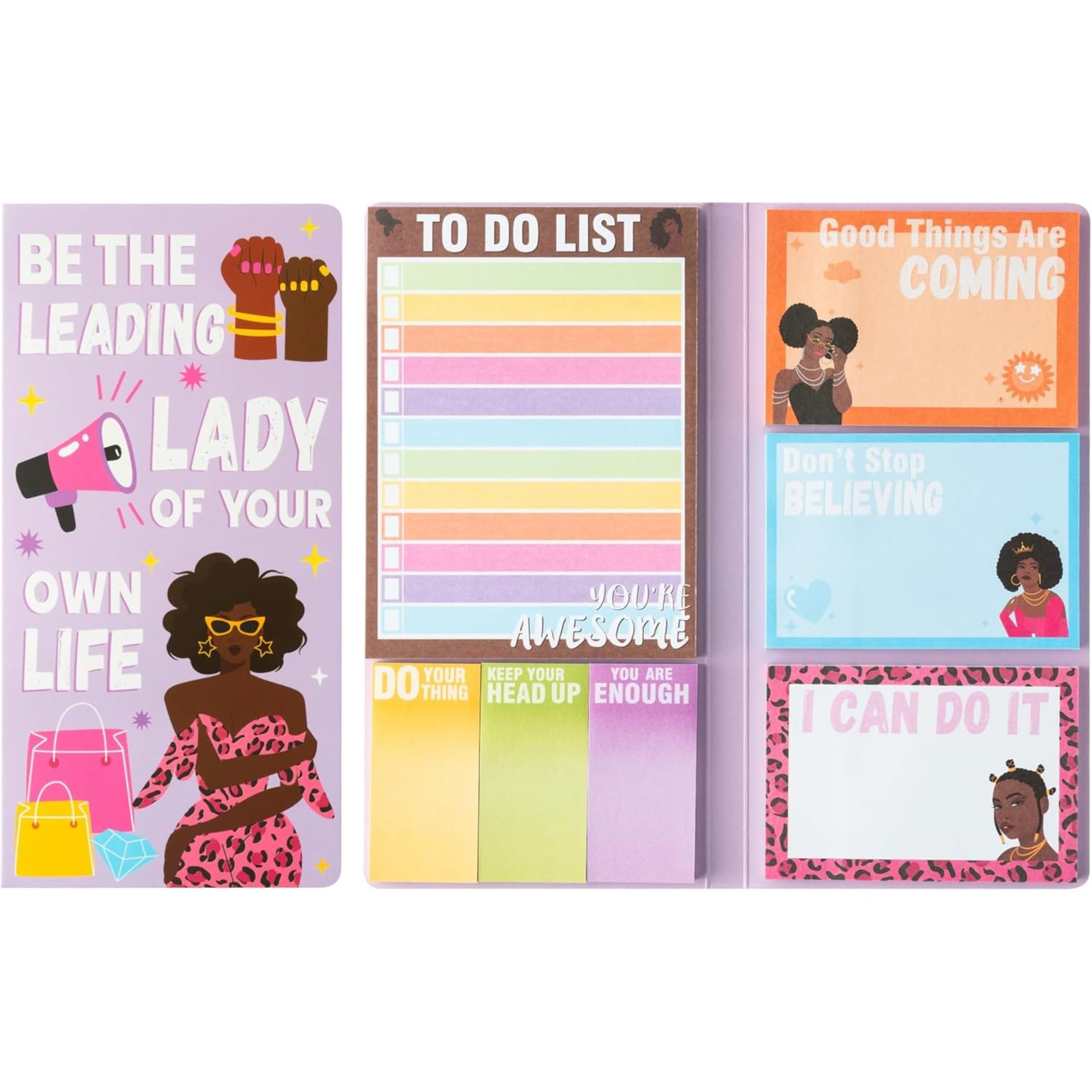 Black Girl Notes Set, 550 Sheets,Cute Cartoon Dog Post It Notes with 3 Point Pens, Self-Adhesive Writing Memo Pages Back to School Office Supplies