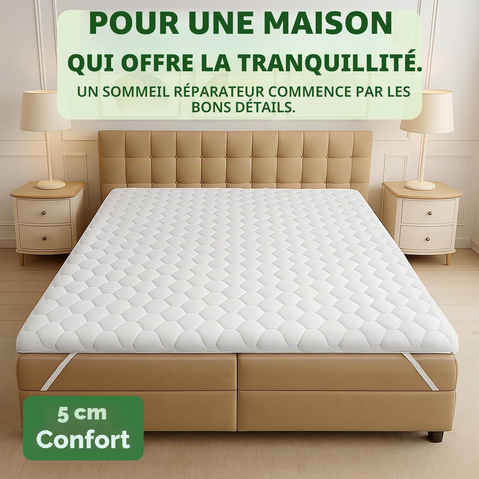 Surmatelas 130x190 cm – Hypoallergénique et Lavable, Confort Ergonomique – Mattress Topper 5 cm Doux pour Un Sommeil Réparateur sans Douleur de Dos