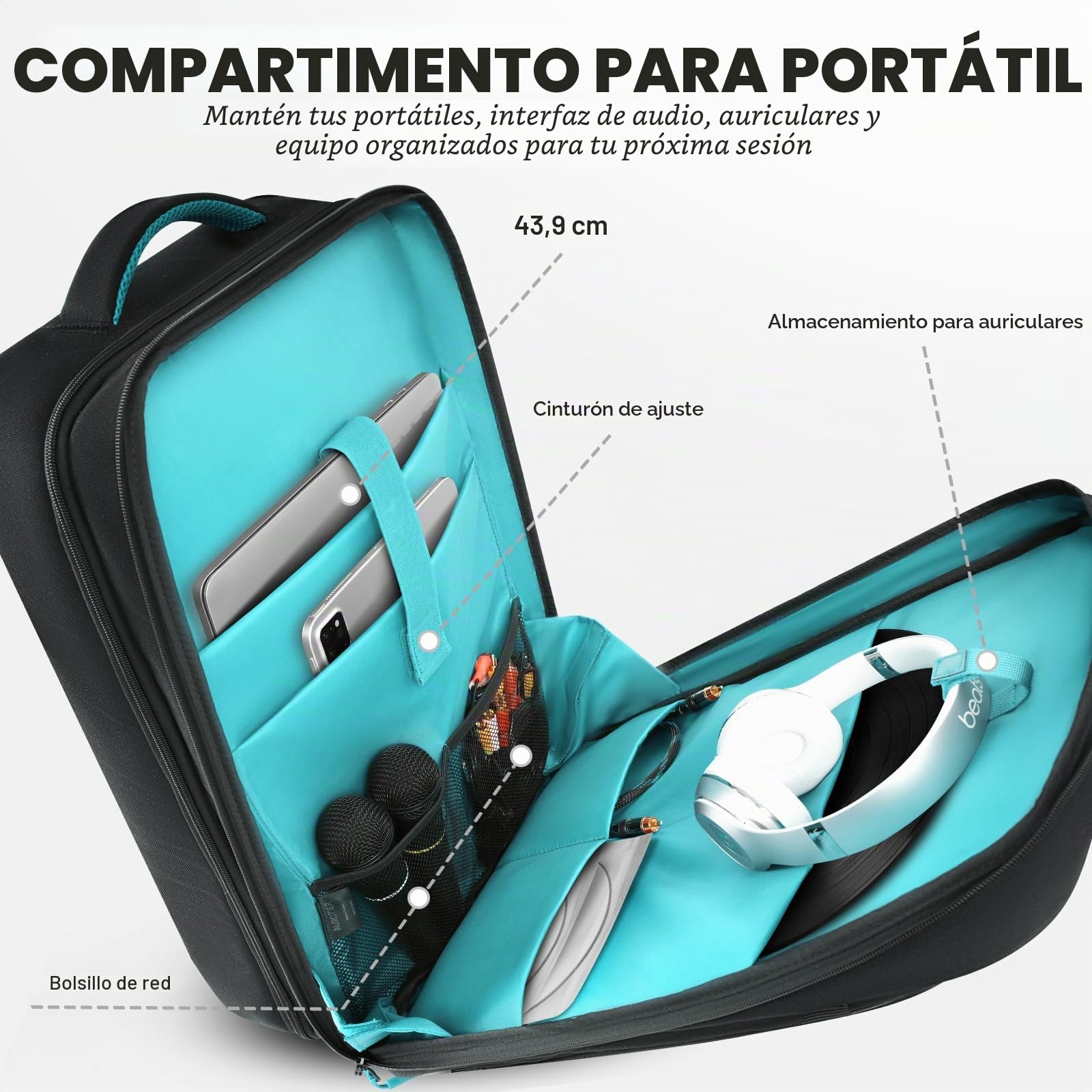 AUROTIER Bolsa para controlador de DJ DDJ-FLX4/DDJ 200/DDJ 400/DDJ REV1, mochila acolchada para DJ con múltiples bolsillos para laptop de 17 pulgadas, cables, funda mezcladora de transporte de DJ con