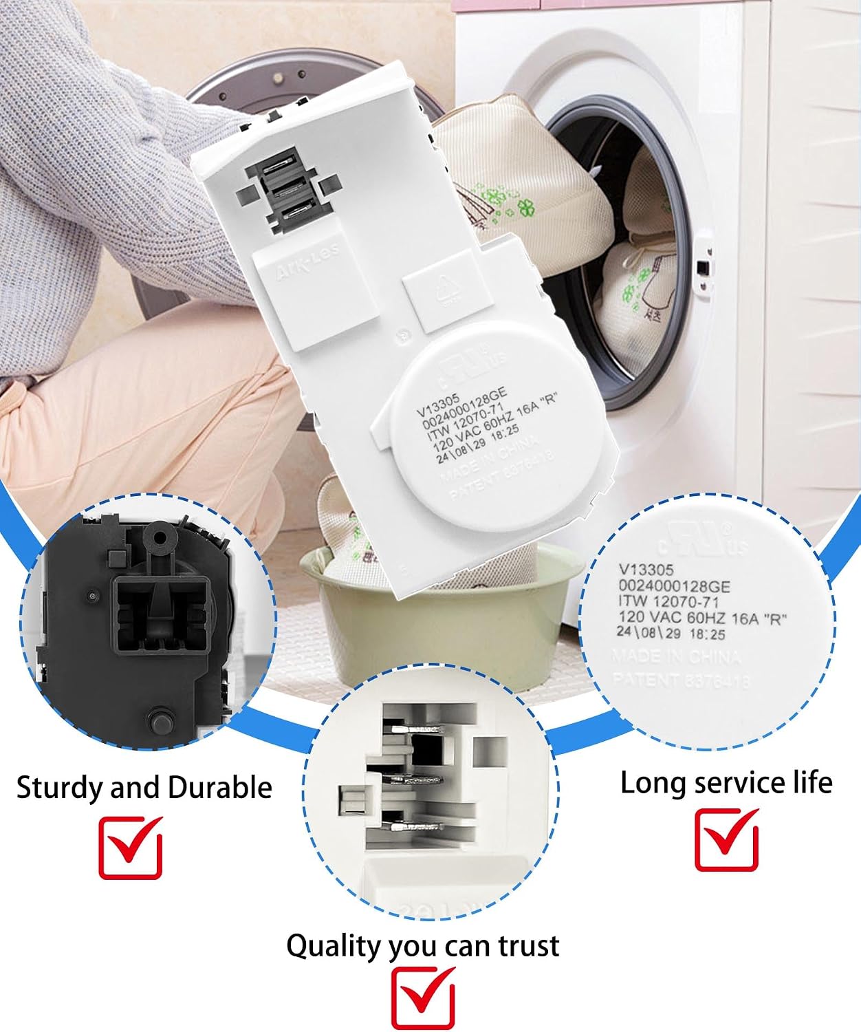 WH01X29528 Washer Door Lock Fits for GE Front Load Washing Machine | GFW510SCN0WW GFW510SCN1WW, Replaces AP6985313, EAP12749276, 4958749, PS12749276, PD00060769 Washing Machine Door Lock