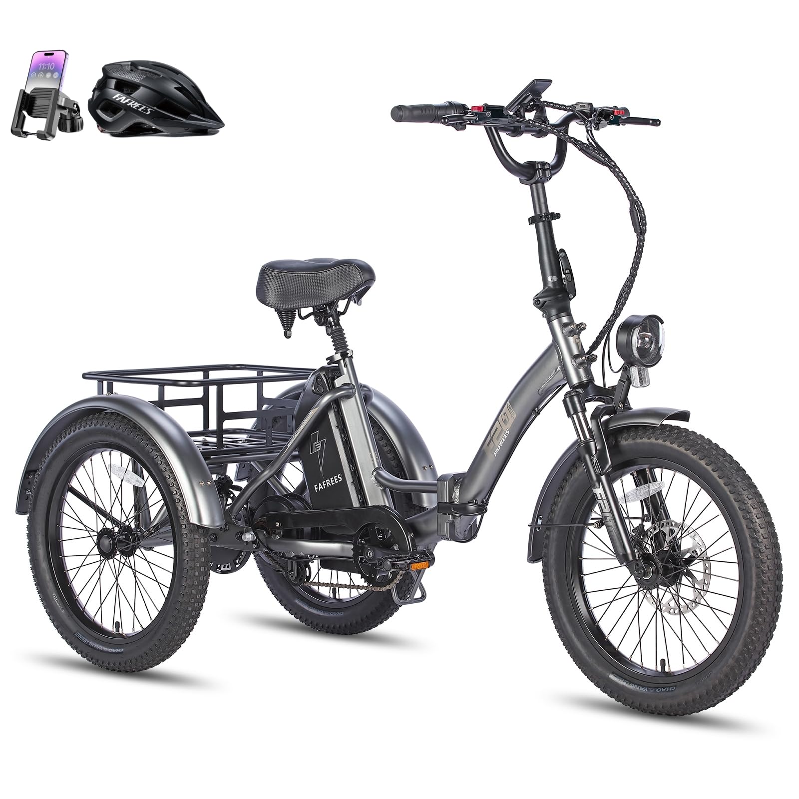 Fafrees Triciclo Eléctrico F20 Mate para Adultos, Plegable 20" x 3", Batería de 48 V/20 Ah, Frenos Hidráulicos, Triciclo de Carga Eléctric 250W, Alcance 115km