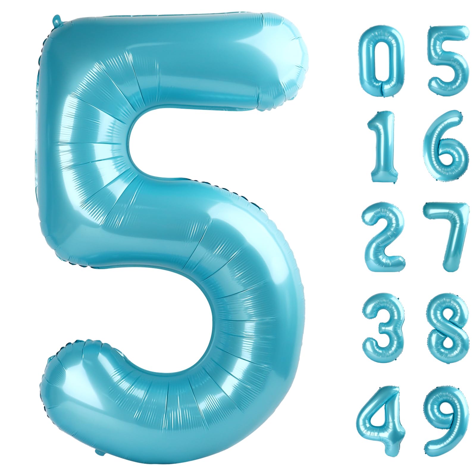 Pearl Blue 5 Number Balloon, 40 Inch Large Number 5 Birthday Balloon, Five 5th 15 25 35 50 55 Birthday Celebration Decorations, Foil 5 Mylar Helium