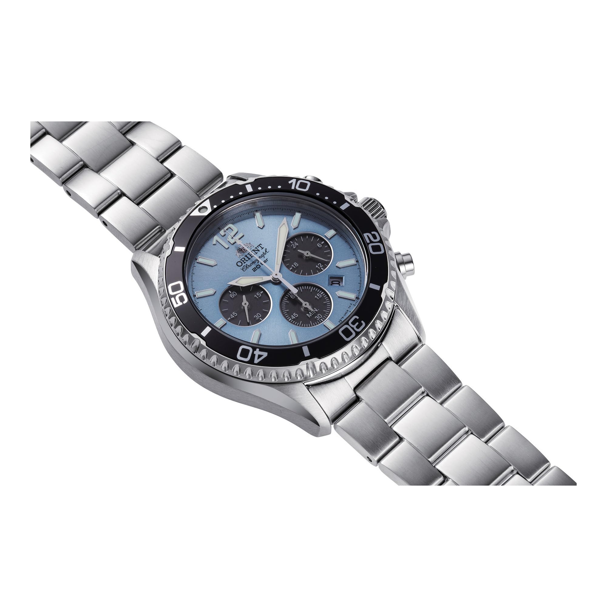 Orient Mako Solar Light Blue Dial stalowa bransoletka męski zegarek RA-TX0206L10B, NIEBIESKI, bransoletka