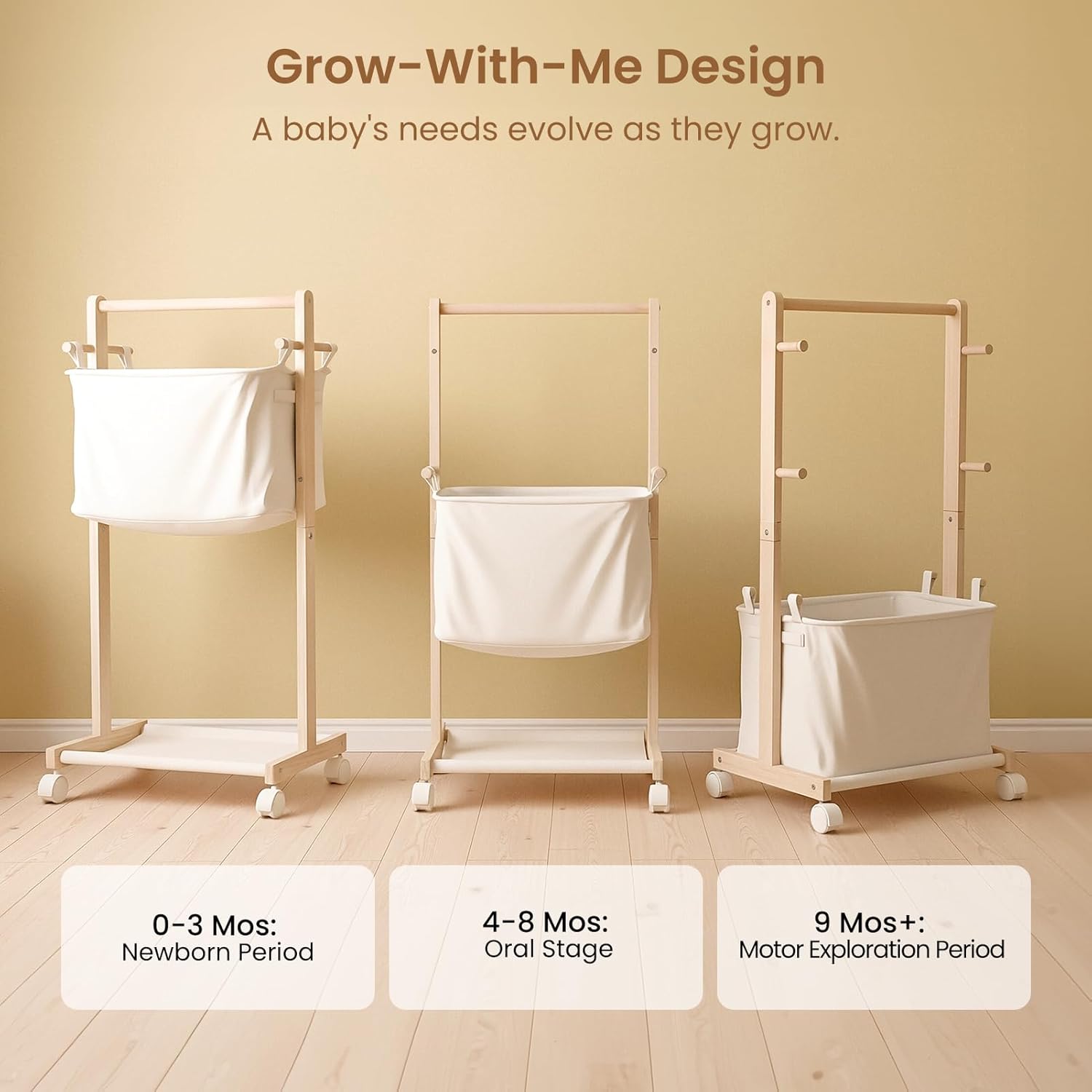 Woodtoe Baby Diaper Caddy Cart with Movable Storage Organizer, Natural Newborn Nursery Essentials, Mobile Utility Cart with Wheels for Nursery, Bedroom, Changing Table & Crib, Gifts for Baby Shower