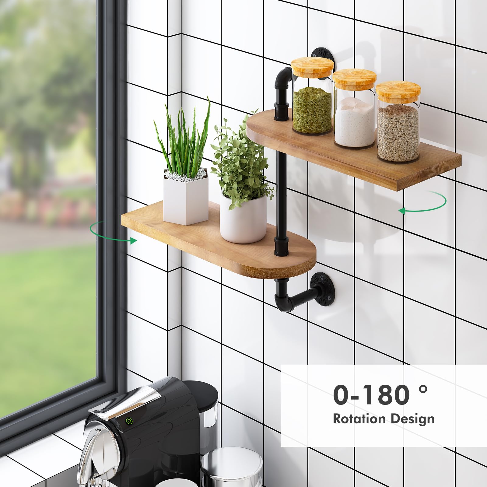 Estante giratorio de 2 niveles para plantas, soporte de madera para plantas de interior, soporte para plantas de pared, exposición óptima a la luz para múltiples plantas de interior, mejora la 2