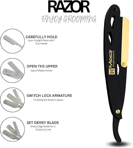 Miniatura 9 de Maquinillas de afeitar profesionales B&G de borde recto, con Green Platinum Derby 100 cuchillas - Mecanismo de reemplazo de cuchillas fáciles-100%