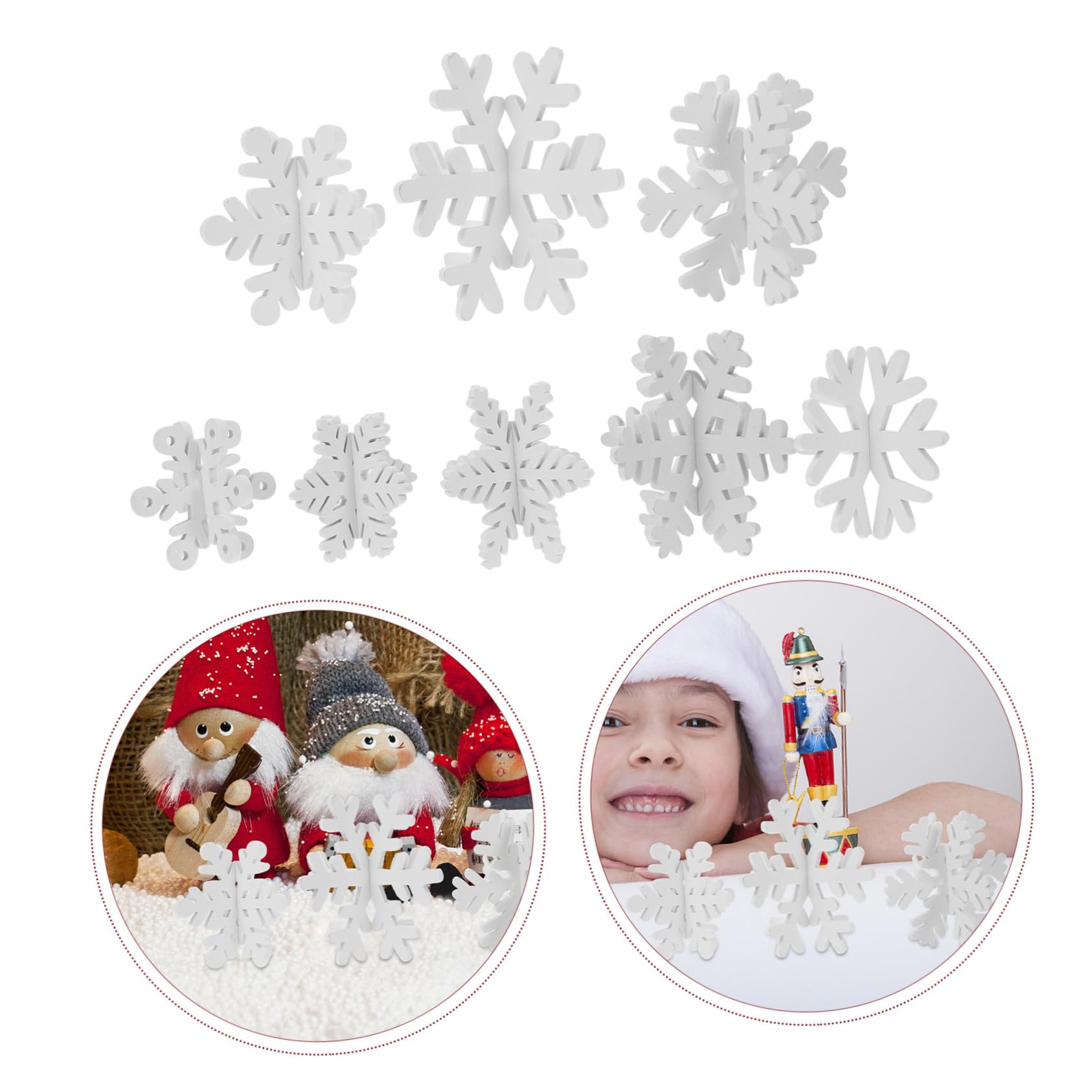 LABRIMP 8 Piezas Decoración de Madera de Nieve 3D Adornos navideños de de Nieve Decoraciones de Madera de Invierno de Navidad