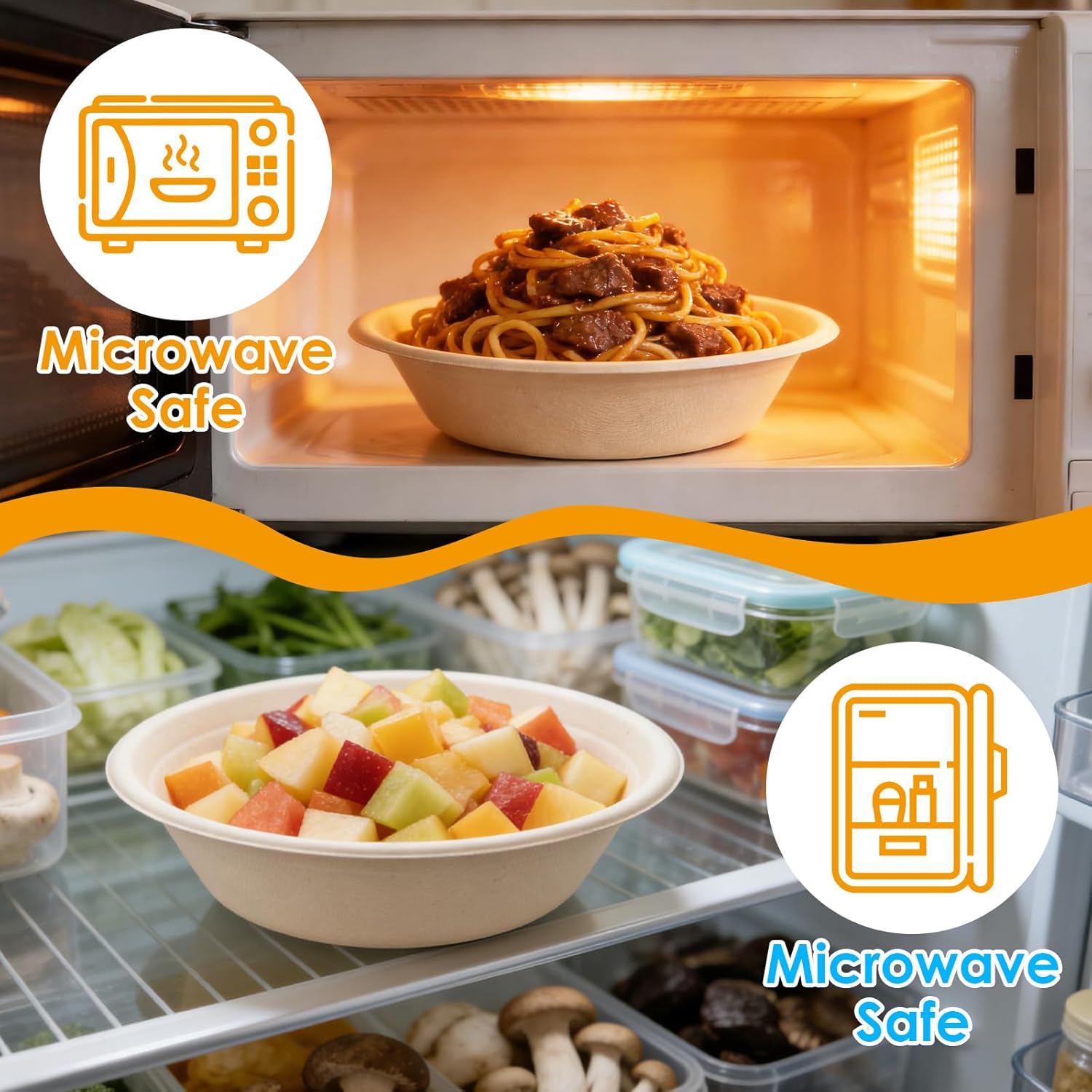 150Pack 32oz Disposable Paper Bowls, Big Paper Bowls, Disposable Meal Prep & Takeout Bowls, Heavy-Duty Bagasse Bowls for Ramen, Hot Soup, Salad & Large Portions, Microwave & Freezer Safe