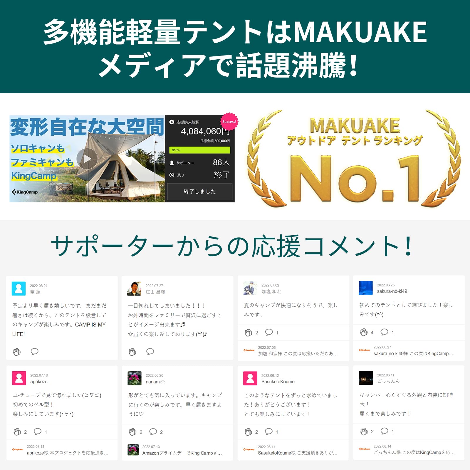 Amazon | KingCamp キャンピング キャンバス ベルテント | KingCamp 