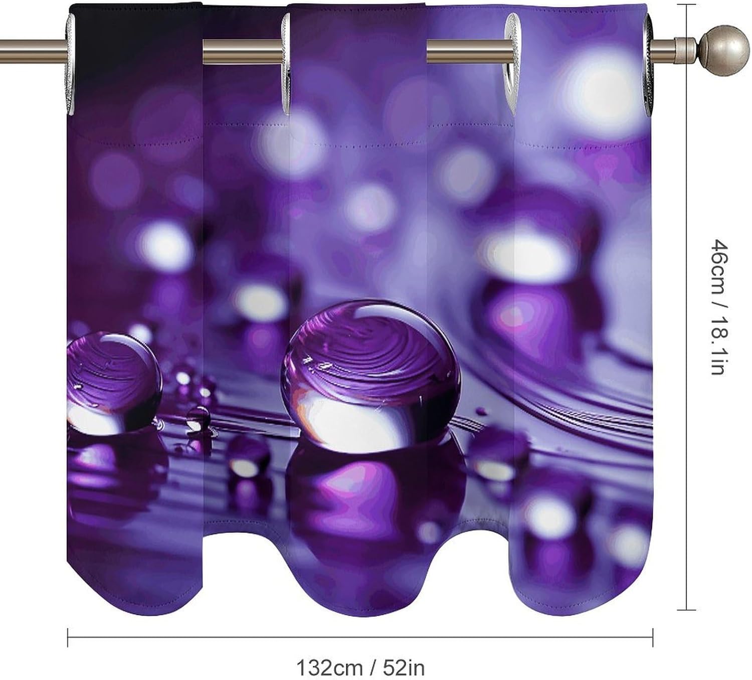 Purple Drops 2 Pack Valance Curtains Window Treatments. Adjustable Curtain with Rod Pocket.Cafe Curtains is Half Curtains for Privacy Decorative 52x18.1 Inch.