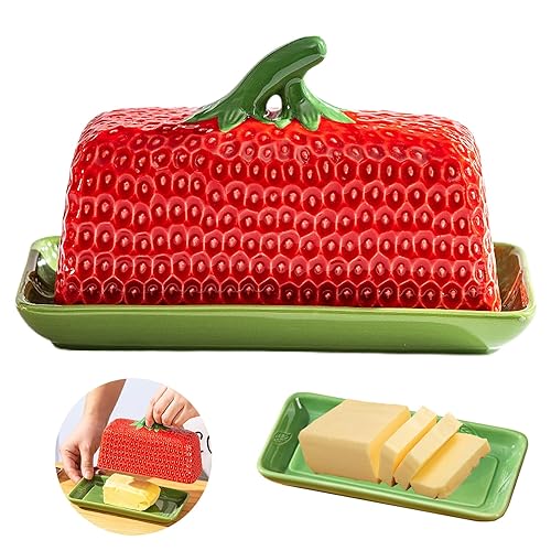 Strawberry Butter Dish Set with Lid,Kitchen Countertop Tray with Lid,Strawberry