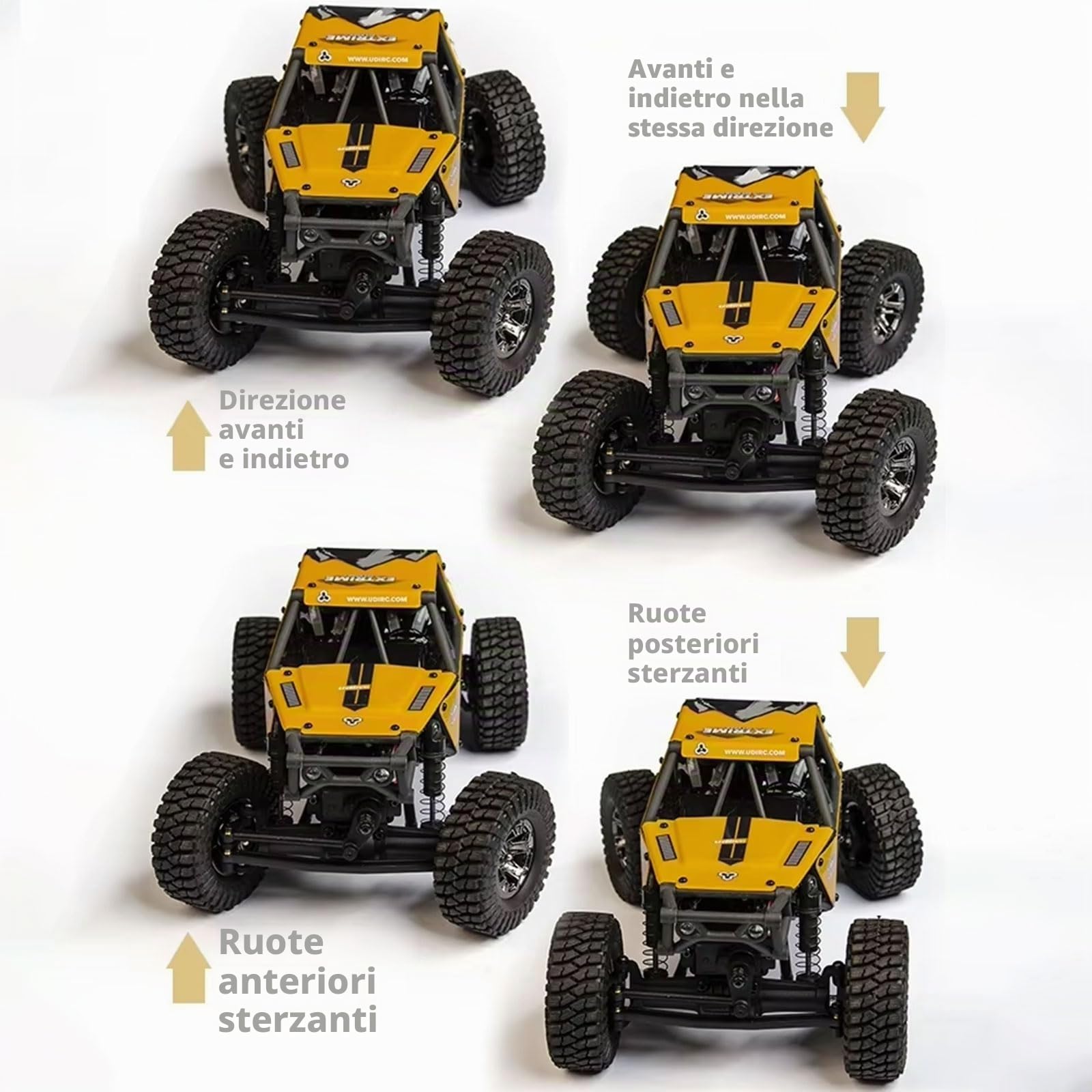 Auto RC Crawler 1/24 UDI RC UCX2405PRO 4wd Mini Climb Racing Motore brushless 4 ruote sterzanti Trasmissione a 3 velocità Giocattolo RTR (giallo)