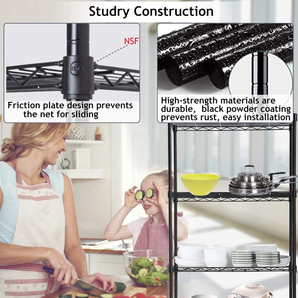 Wire Shelving Unit, NSF 5-Tier Layer Shelf Utility Steel Commercial Grade Storage Shelves 24"L x 14"W x 60"H Heavy Duty Metal Shelves Organizer Rack with Leveling Feet for Kitchen Office Garage, Black : Tools & Home Improvement