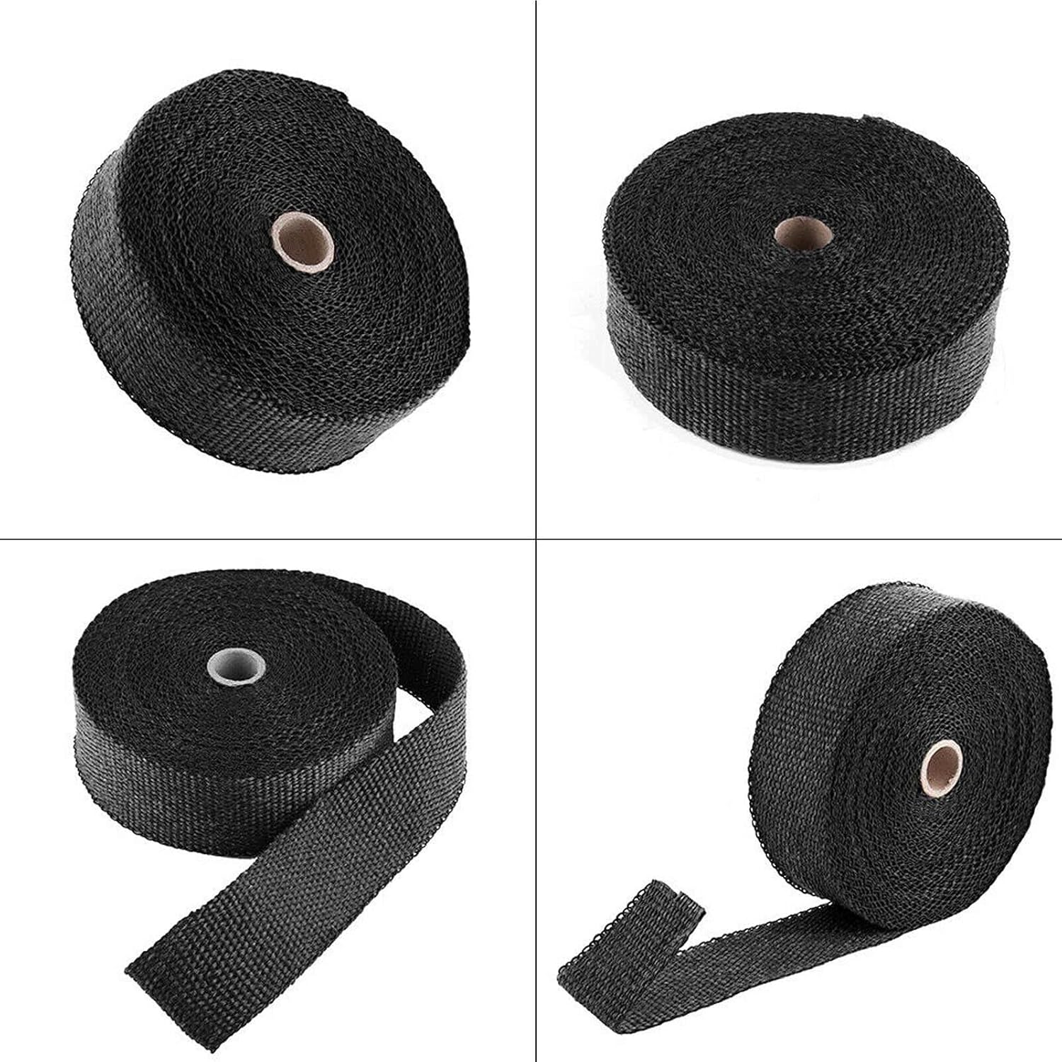 2 Roll x 2" 50 FT Exhaust Heat Wrap Roll for Motorcycle Manifold Header Pipe Fiberglass Heat Shield Tape Black (Will Lose Color), with 20 Stainless Steel Ties Kit